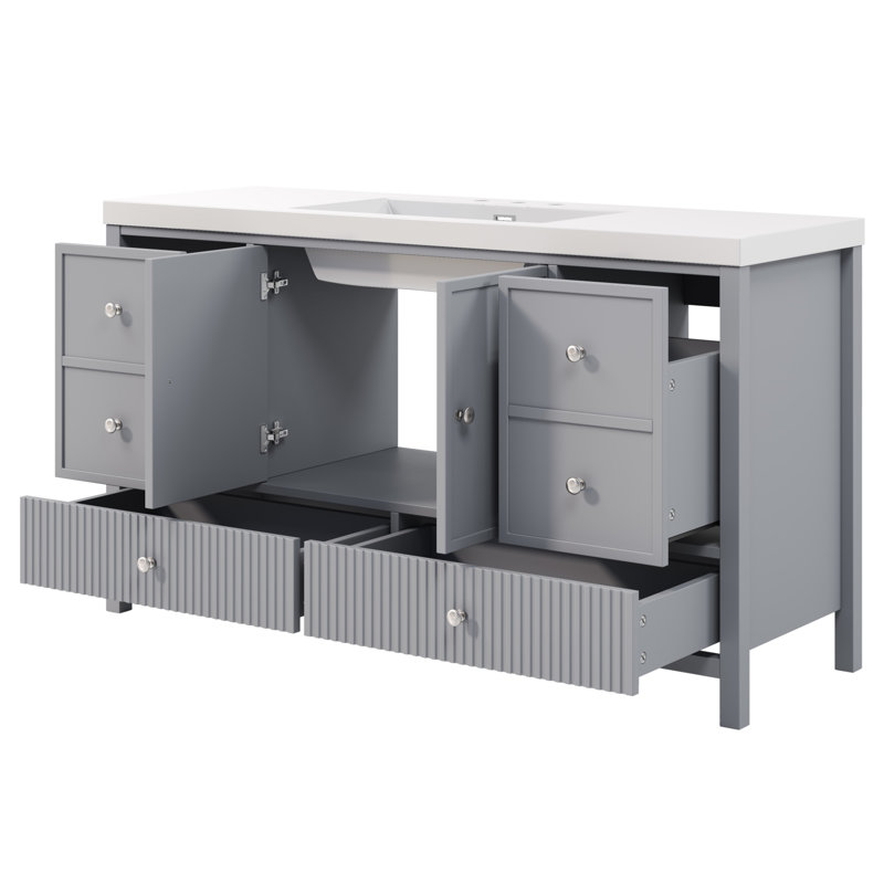 60" Single Bathroom Vanity, Gray/Silver