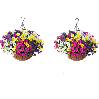 2Pack Fleurs artificielles suspendues avec panier Bas Paniers suspendus avec fleurs artificielles Faux fleurs suspendues