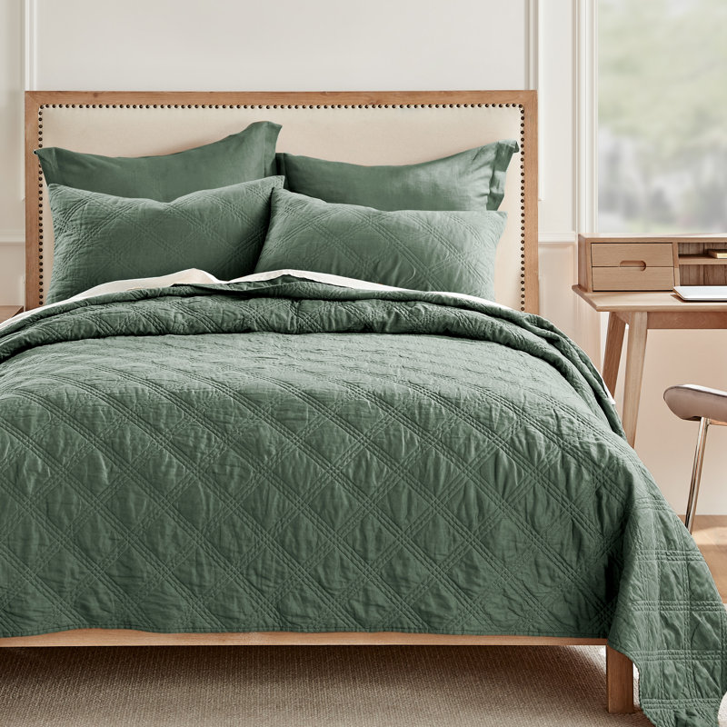 Washed Linen Forest Green Full/Queen Quilt