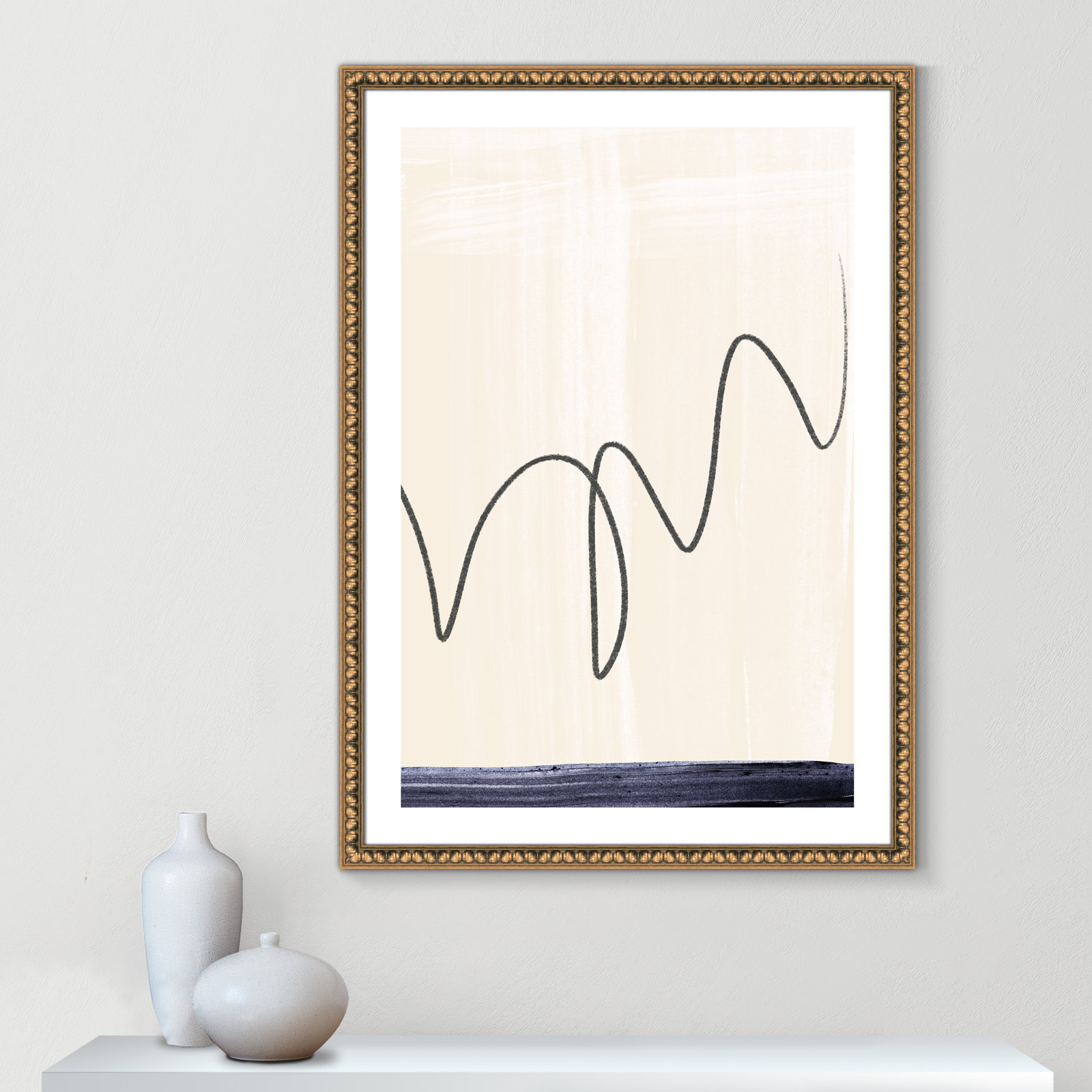Tigerlily "Departured II" Painting, Gold Bead Framed Paper, 42.5" H x 30.5" W x 1.13" D