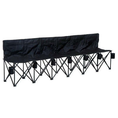 Folding Camping Chair with Cup Holder & Carry Bag 259*48*80 cm Metal 1 Piece 6-Seater Folding Bench Black 6-Seater & with Cup Holder & Foldable & with Carry Bag