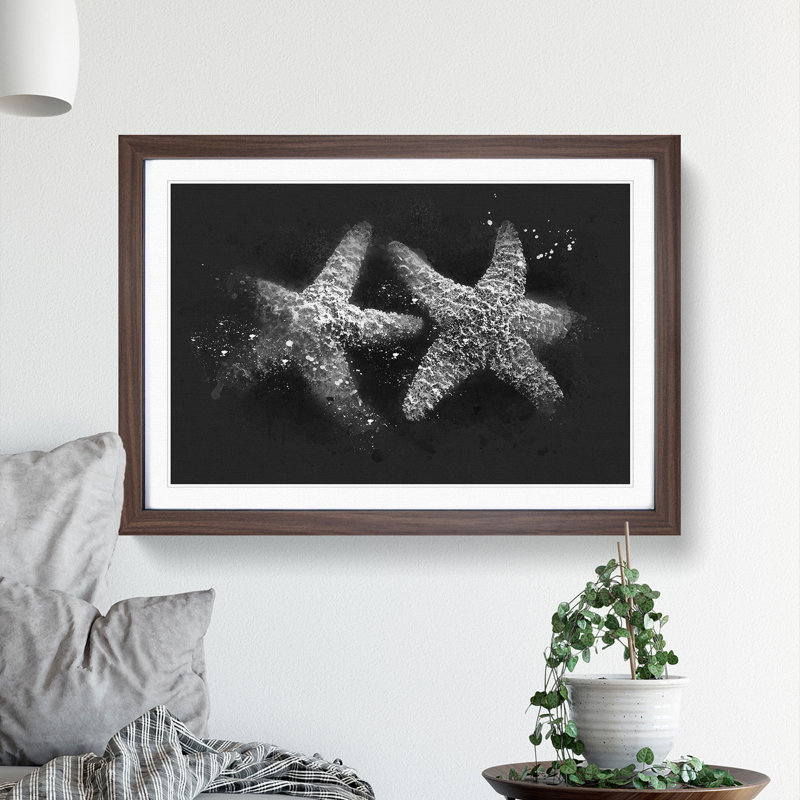 Two Starfish - Picture Frame Graphic Art Print, 62cm H x 87cm W x 2cm D, Walnut Framed