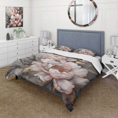 Ensemble de housse de couette rose / gris / pivoines Elegance I Bedding