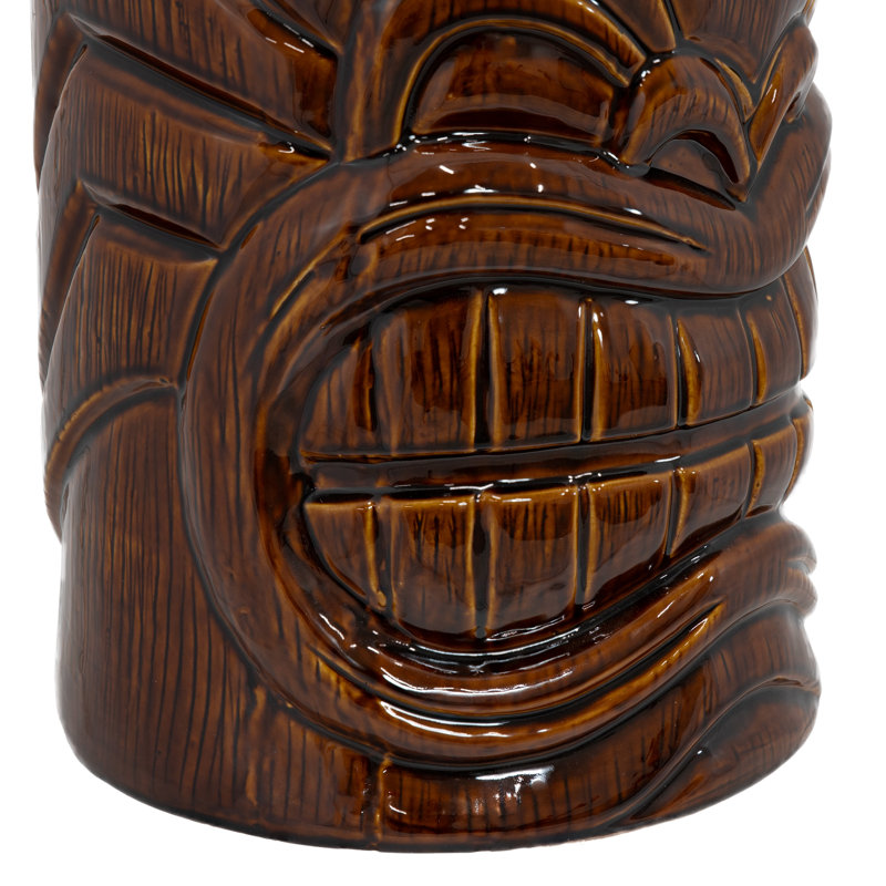 Tabouret de jardin en céramique aspect bois à tête tiki - 17 po
