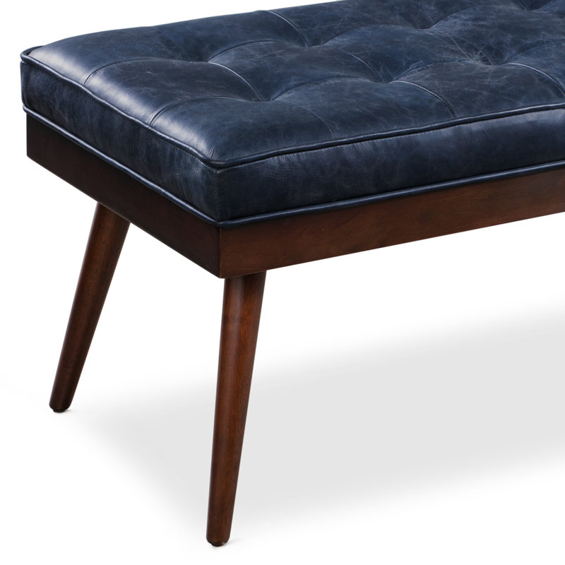 Banc en cuir véritable italien Luca, Bleu minuit
