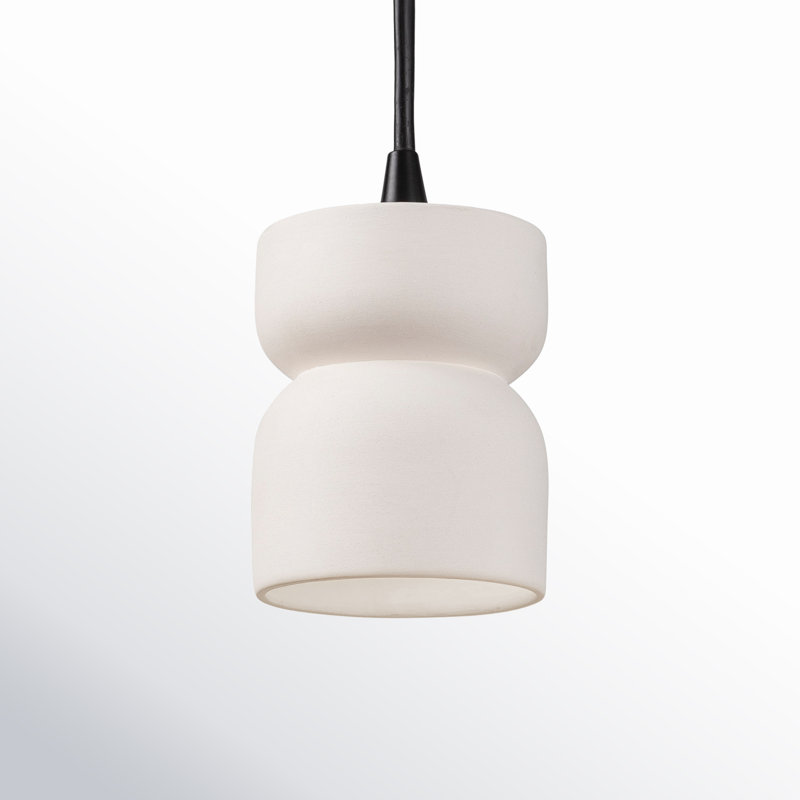 Leni Ceramic Hourglass Single Pendant, Bisque, Matte Black