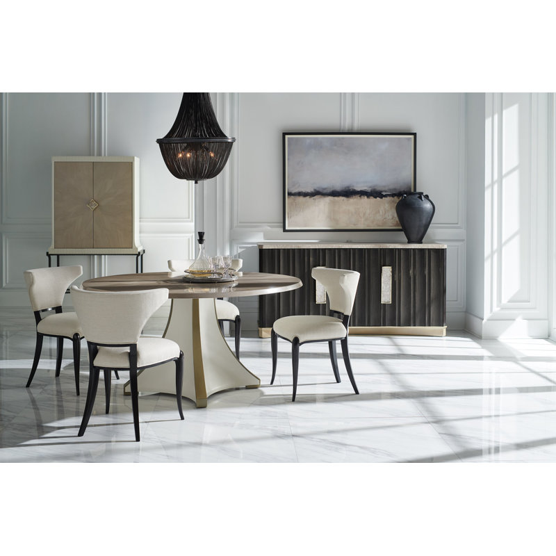 Round Brown and White Wood Dining Table for Eight