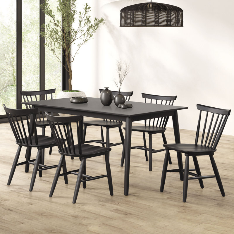 Keyana Dining Table Set, 7 Pieces: Table, 6 Chairs, Black
