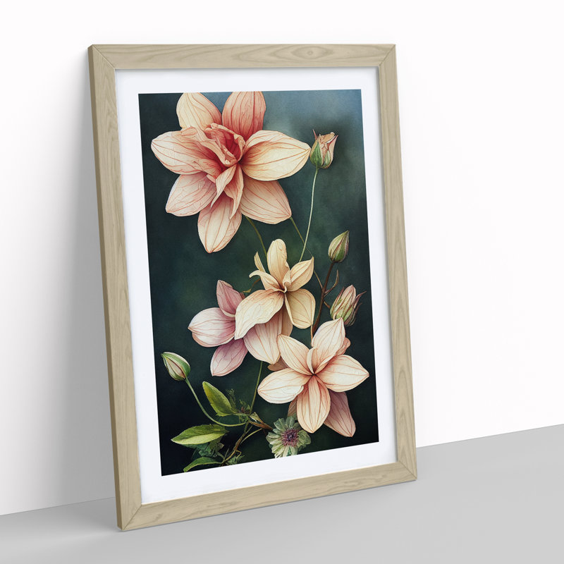 Dreamy Watercolour Flowers No.6 - Single Picture Frame Painting, 64cm H x 46cm W x 2cm D, Oak