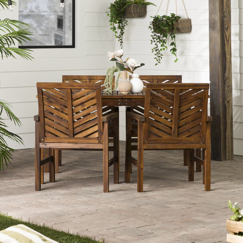 Alfonsi 4 - Person Acacia Wood Patio Dining Set with Rectangular Table, Brown