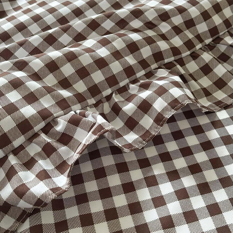 Ensemble d'édredon à volants en microfibre Gingham, Guingan moka, Lit simple