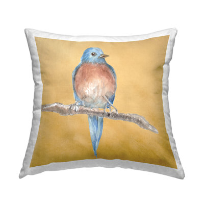 Traditional Bluebird Perched Decorative Printed Throw Pillow Design by Lanie Loreth