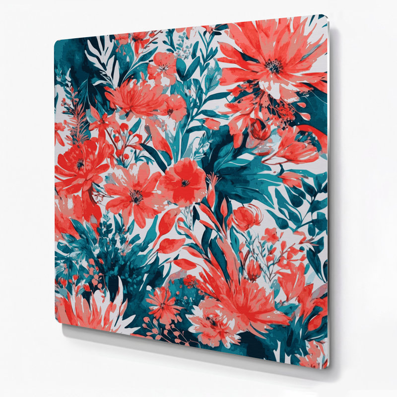 Aquarelle florale, art mural rouge en métal 26, H 12 po x l 12 po