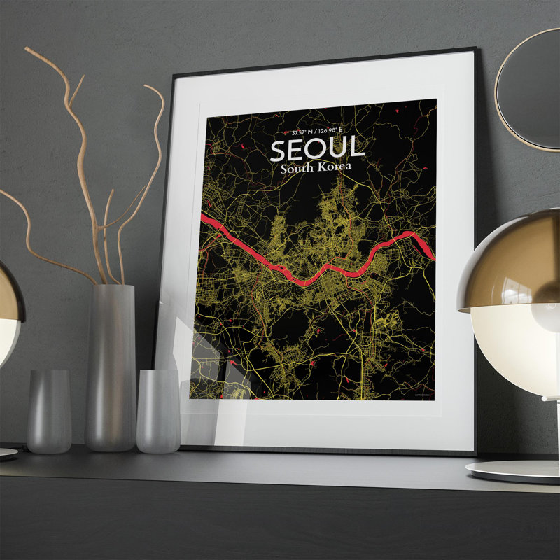 Seoul City Map in Contrast 1 Piece Wall Art, 20cm H x 16cm W x 0.05cm D