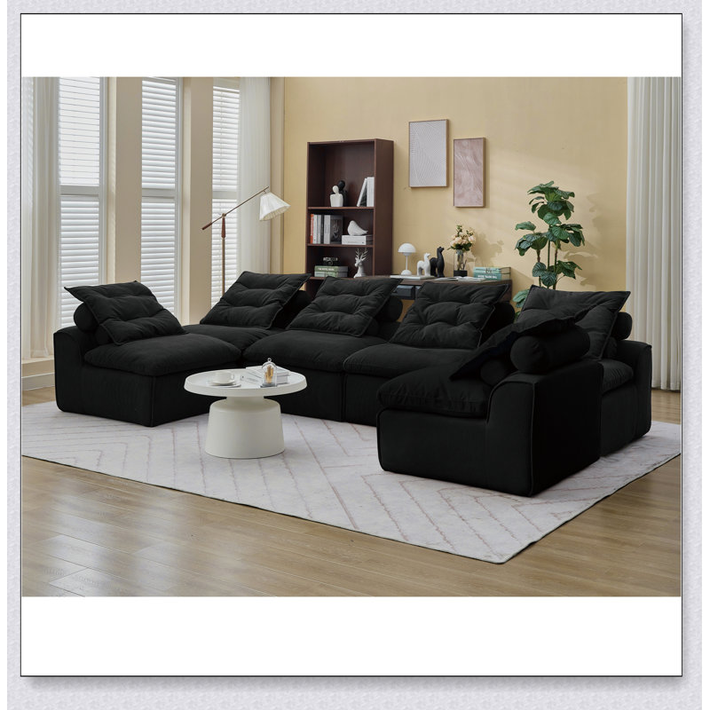 Canapé modulaire sans accoudoirs - Coussins lombaires à col en velours 6 - lecture et détente