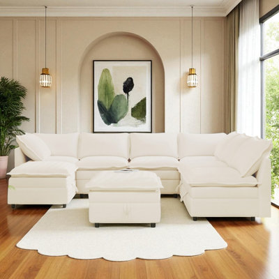 Avery 8 Piece Modular Upholstered Sectional Sofa Bed With Storage
