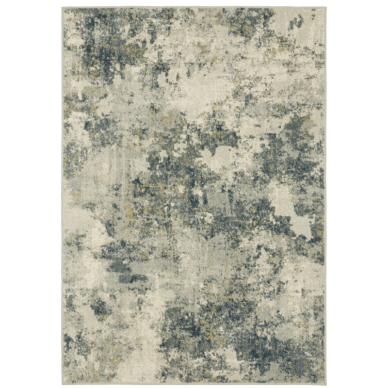 Tapis intérieur beige / bleu sarcelle à motif abstrait Matsumura, Rectangle 3 pi 3 po x 5 pi