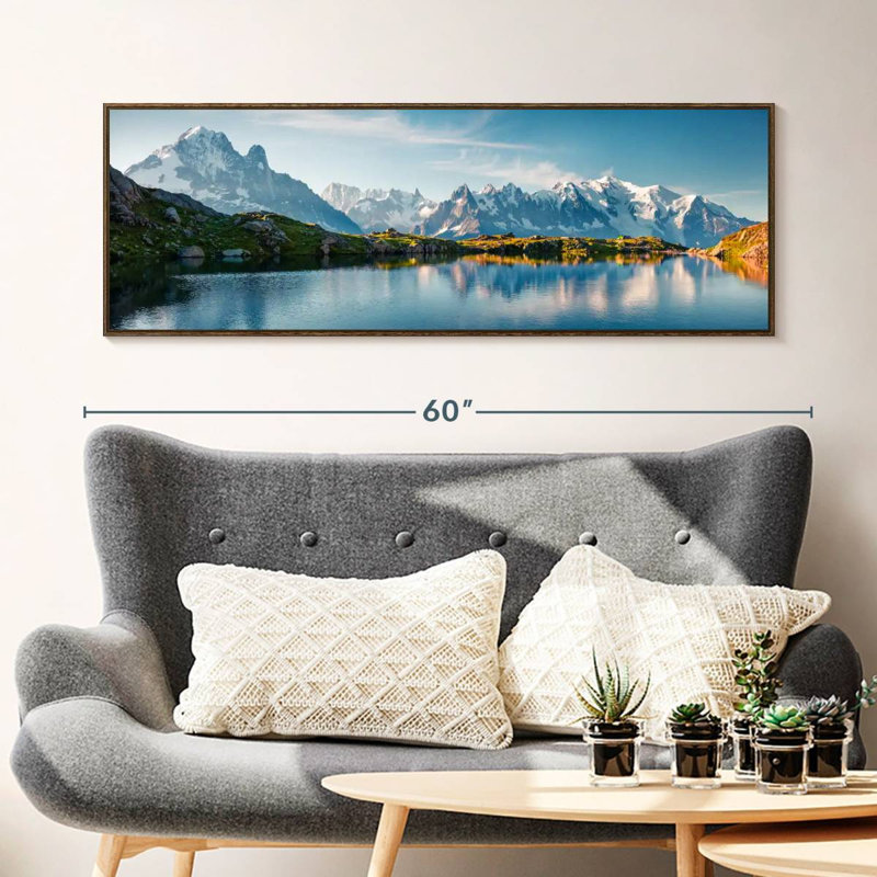 Lac Blanc And Mont Blanc, Floating Frame Walnut, 49" X 17"