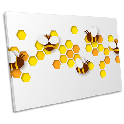 Bee Honeycomb Geometric - Wrapped Canvas Print