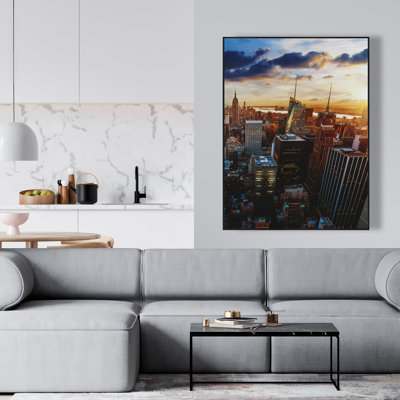 City of New York by Dawn - Blue Building Canvas Art Decor