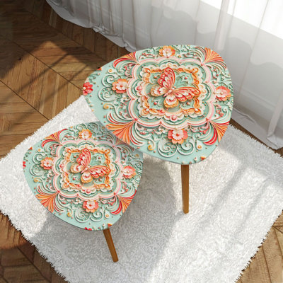 Ensemble de 2 tables basses gigognes Triangle Butterfly Mandala