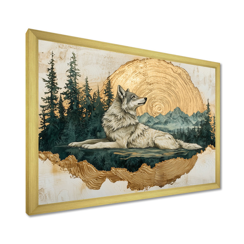 Loup, échos de l'Alpha III - loup, art mural, H 16 po x l 32 po, Reproduction encadrée d'une seule photo, Doré