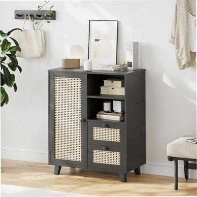Rattan Buffet Cabinet With Adjustable Shelf, Sideboard With Drawers For Living Room, Kitchen, Entryway