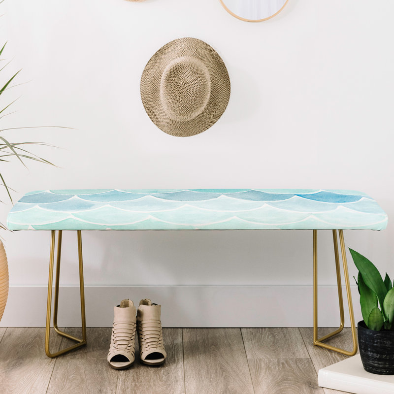 Rudd Upholstered Bench, Light Blue/Geometric