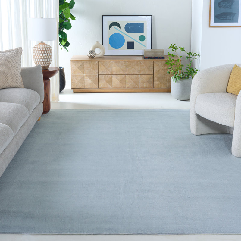 Aldo Solid Color Machine Woven Polyester Area Rug in Light Blue, Square 8'
