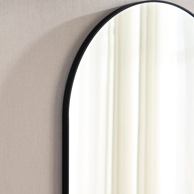 Miroir mural 30 po x 40 po avec cadre en métal noir pour le salon - Image réelle 1: 1, rouille, installation facile Verre arqué haute définition 40 x 30 po, fixation
