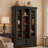 Gela Curio Cabinet With Glass Doors, Drawers, And Wine Shelves, Black