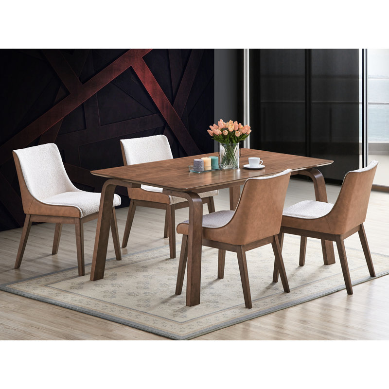 Table de salle à manger en noyer, coin repas spacieux, pieds courbés, bois d'hévéa, magnifique finition classique en noyer, pieds en bois, style moderne