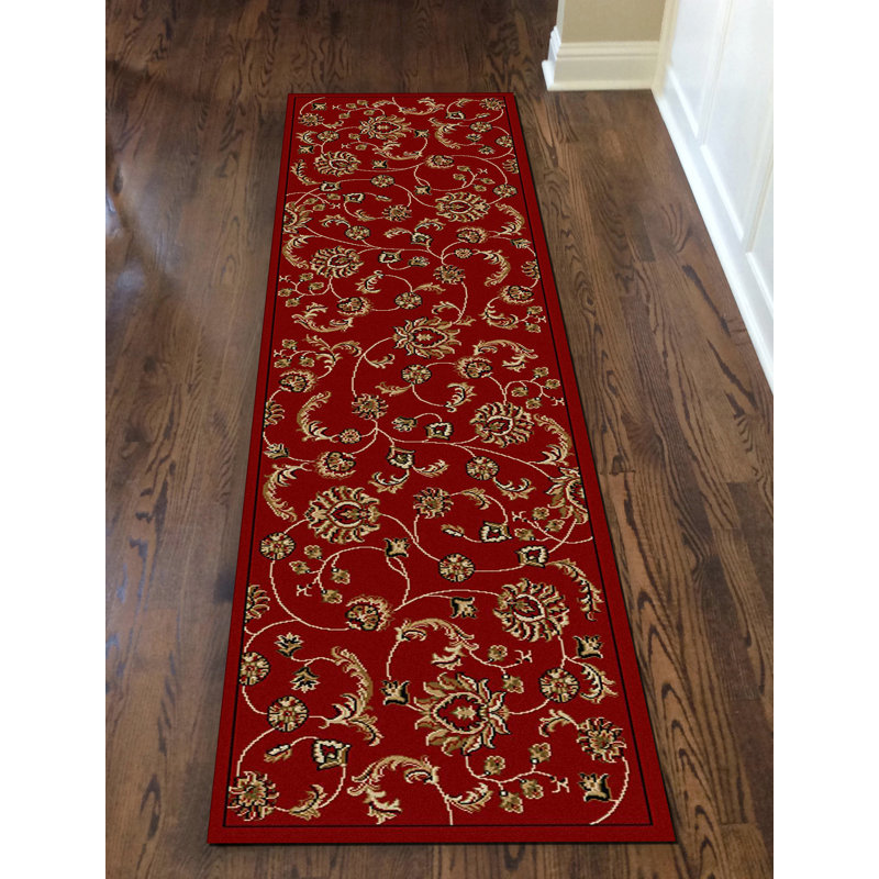 Tapis floral rouge Trevion, Tapis de couloir : 2 pi 2 po x 7 pi 7 po