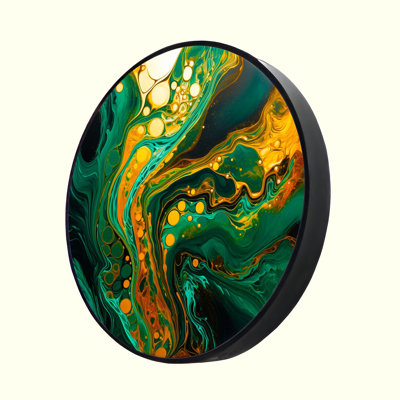 Zela Emerald LED Wall Art – US Made 35.5" Illuminated Round Wall Decor with Backlight, Aluminum Frame, Contemporary Fluid Artwork for Home or Office