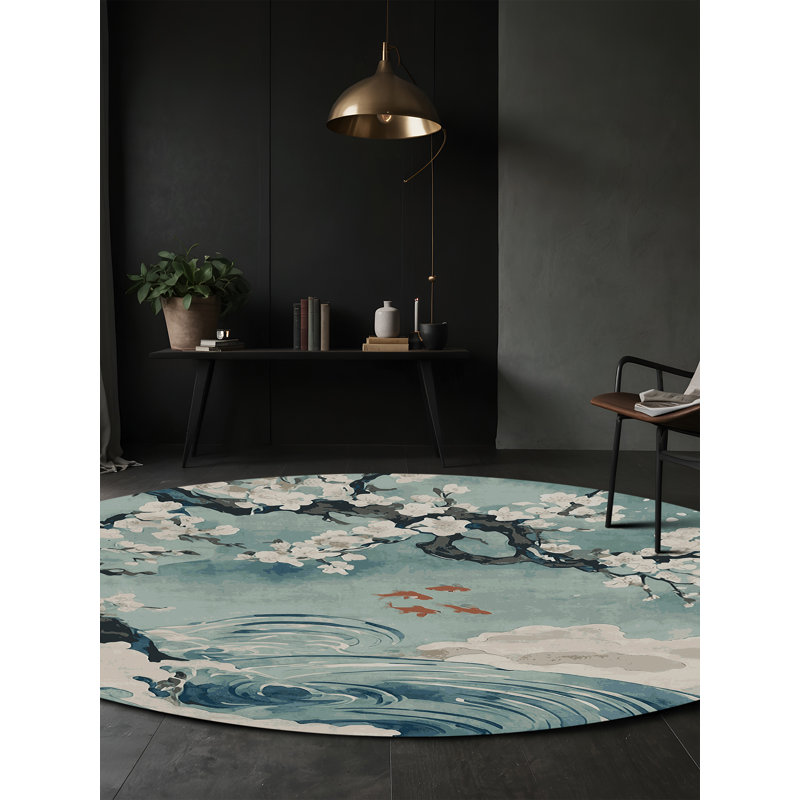 Machine Washable Gray Area Rug, Round 8'