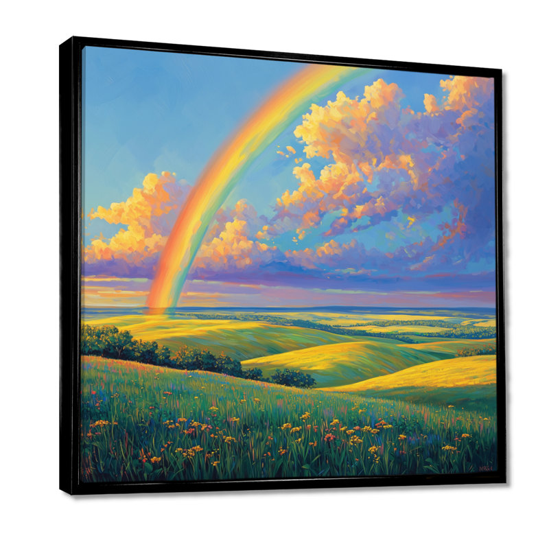 «Giel Rainbow Over The Windy Plains I», art mural arc-en-ciel, Impression encadrée flottante, Noir, noir, noir, noir