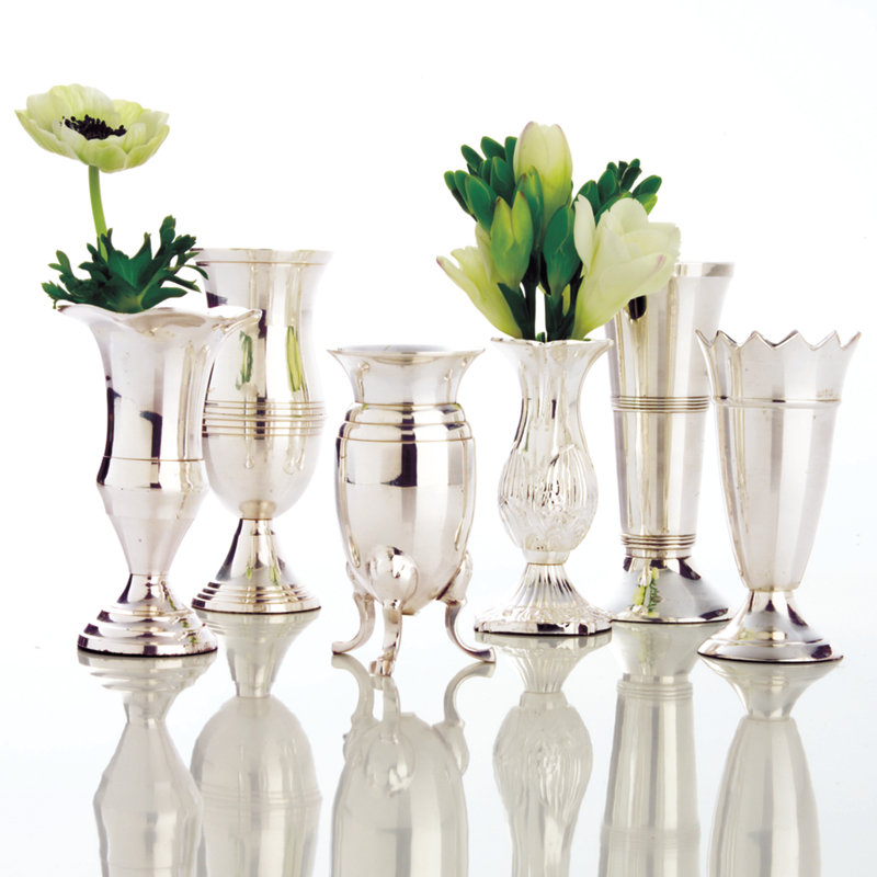 Ensemble de 6 vases en laiton argenté de style reine Anne – Vases décoratifs d'inspiration antique