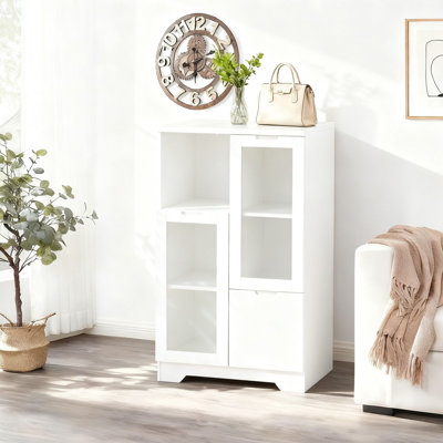 Buffet de rangement de style moderne avec tablettes réglables, tiroir et portes en verre pour la maison et le bureau, salle à manger
