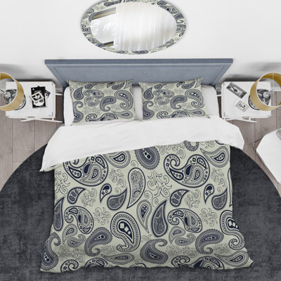 Grey Floral Paisley - Abstract Duvet Cover Set - Microfiber Polyester