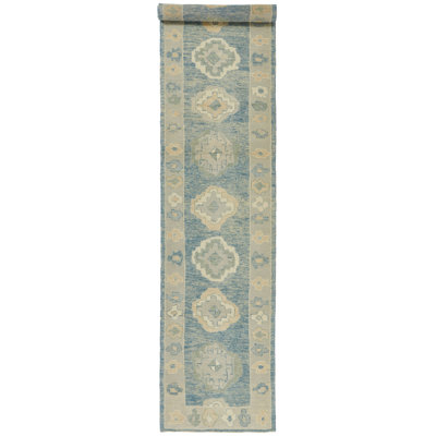 3x15 Blue and Ivory Turkish Oushak Runner