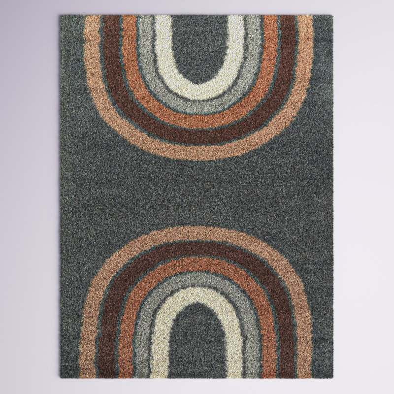 Alderete Double Rainbow Shag Area Rug, Rectangle 5'3" x 7', Blue Rainbow