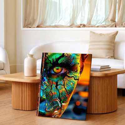 Femme abstraite colorée demi-visage, impression d'art mural sur toile, décor de bureau de chambre à coucher de chambre à coucher, décoration murale de galerie, œuvre d'art élégante pour canapé-lit, entrée, couloir