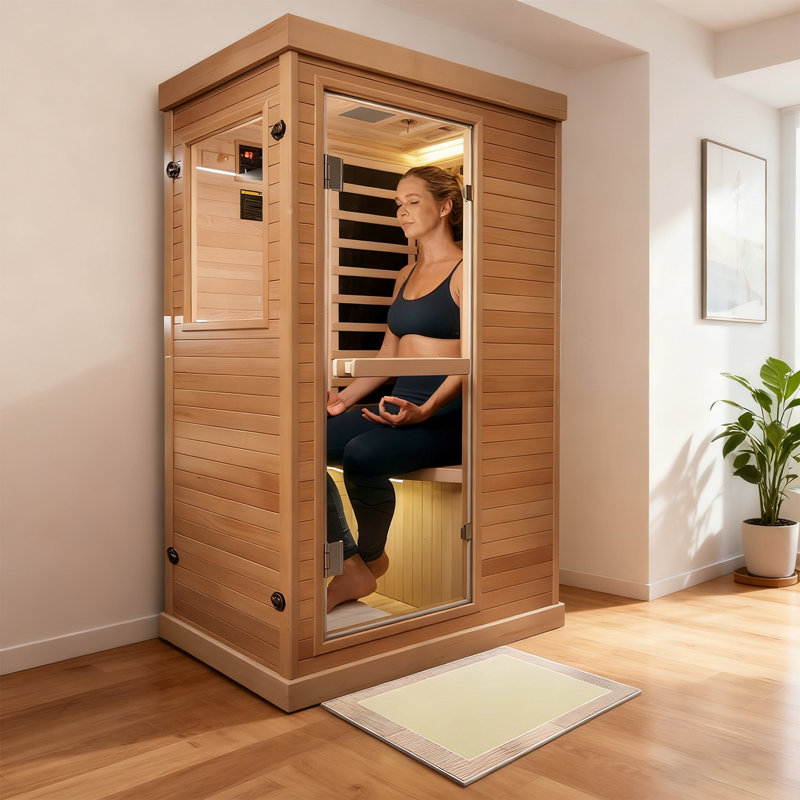 Sauna infrarouge Mikolo pour 1 personne, pruche du Canada, chauffage à faible intensité électromagnétique, chromothérapie et audio Bluetooth