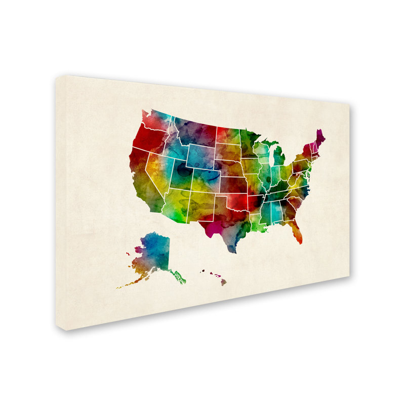 « united states aquarelle map 2 », reproduction d’impression sur toile tendue, H 22 po x l 32 po x P 2 po