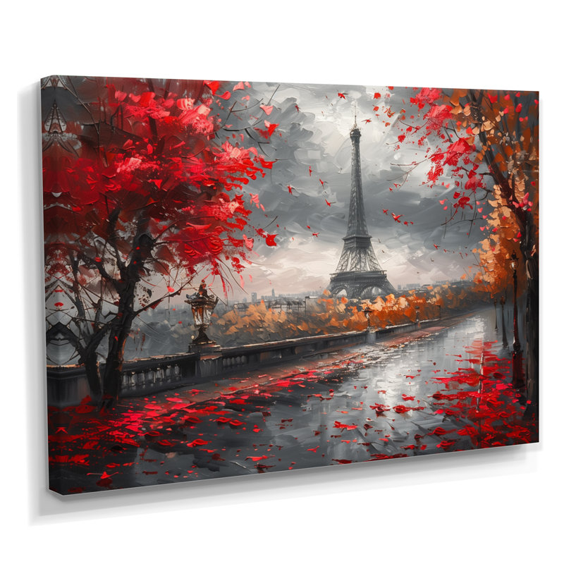 Photo Tour Eiffel rouge et grise magique à Paris I - City Paris Wall Art Living Room, Toile tendue, H 34 po x l 44 po