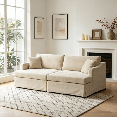 Oversized Chenille Slipcovered Sectional Loveseat Sleeper Sofa,Modular Couch With 2 Ottomans & 2 Pillows for Living Room & Apartment,Easy Assembly Required