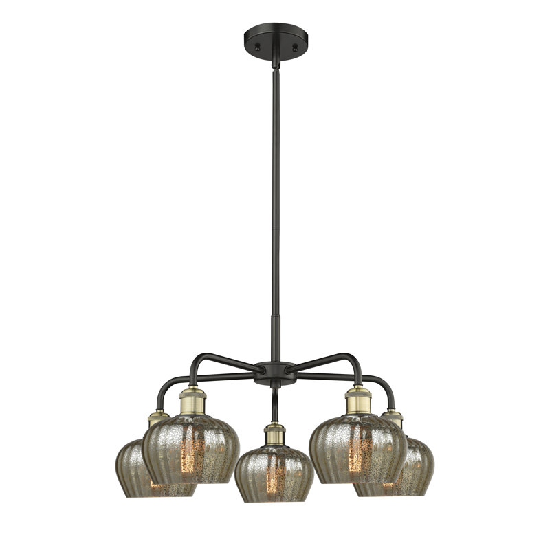 Lustre bol 5 lumières Calnie, Noir/laiton antique, Mercurisé
