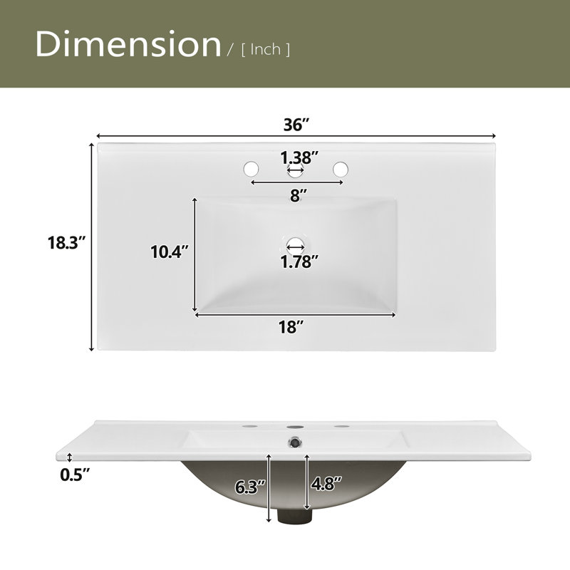 Meuble-lavabo traditionnel 36 po avec lavabo en céramique, armoire de salle de bain avec deux portes à fermeture douce, Blanc