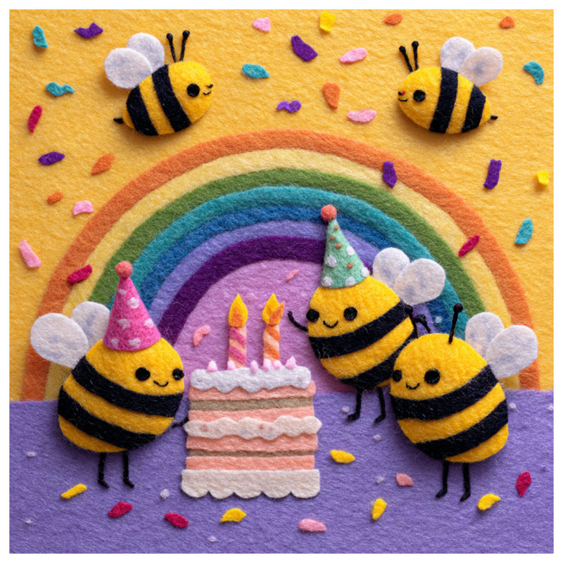 Tapisserie murale «Felt Bees Birthday Cake» - Décoration murale abeilles, H 104 po x 88 avec 4 œillets