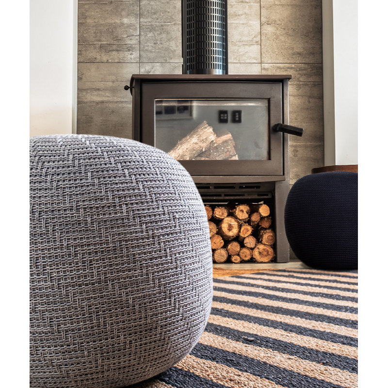 Handmade Acrylic Pouffe, Grey Color, 15.8 x 15.8 x 17.7 inches | 100% Acrylic with Soft Polyester Filling | Stylish & Versatile Seating for Living Room, Bedroom, or Outdoor Use, Perfect for Modern Decor